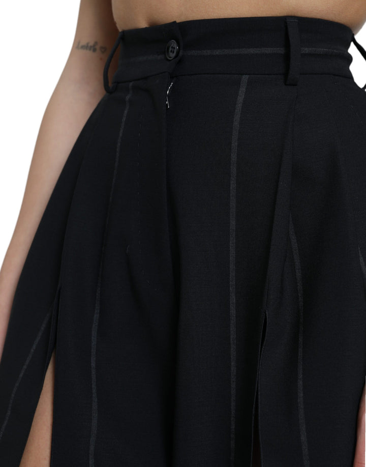 Dolce & Gabbana Black High Waist Front Slit Wide Leg Pants