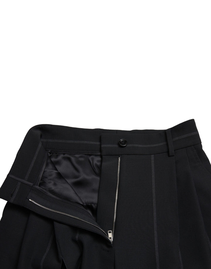 Dolce & Gabbana Black High Waist Front Slit Wide Leg Pants
