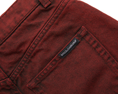 Dolce & Gabbana Red Stretch High Waist Denim Hot Pants Shorts