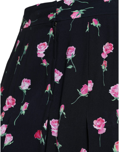 Dolce & Gabbana Black Rose High Waist A-line Knee Length Skirt