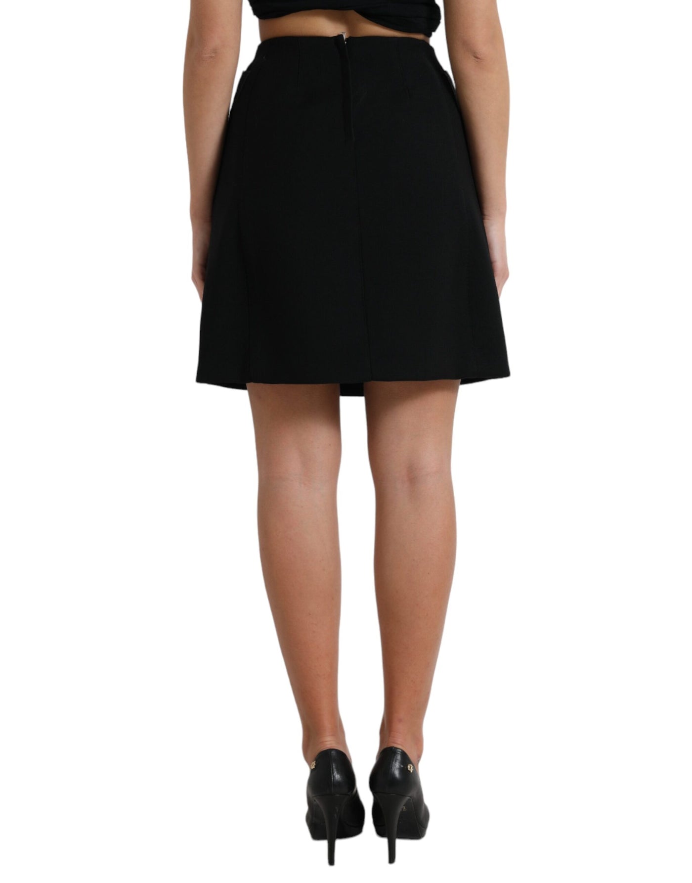 Dolce & Gabbana Black Wool Button High Waist Aline Mini Skirt
