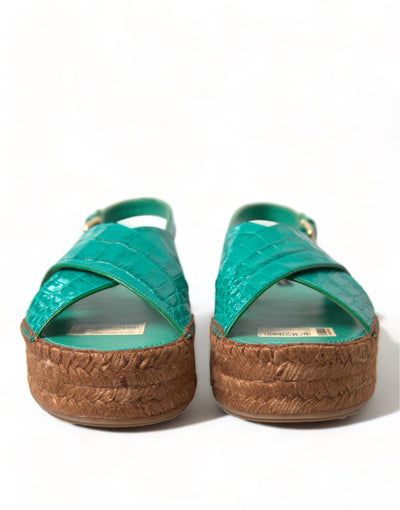 Green Leather Platform Espadrille Sandal Shoes