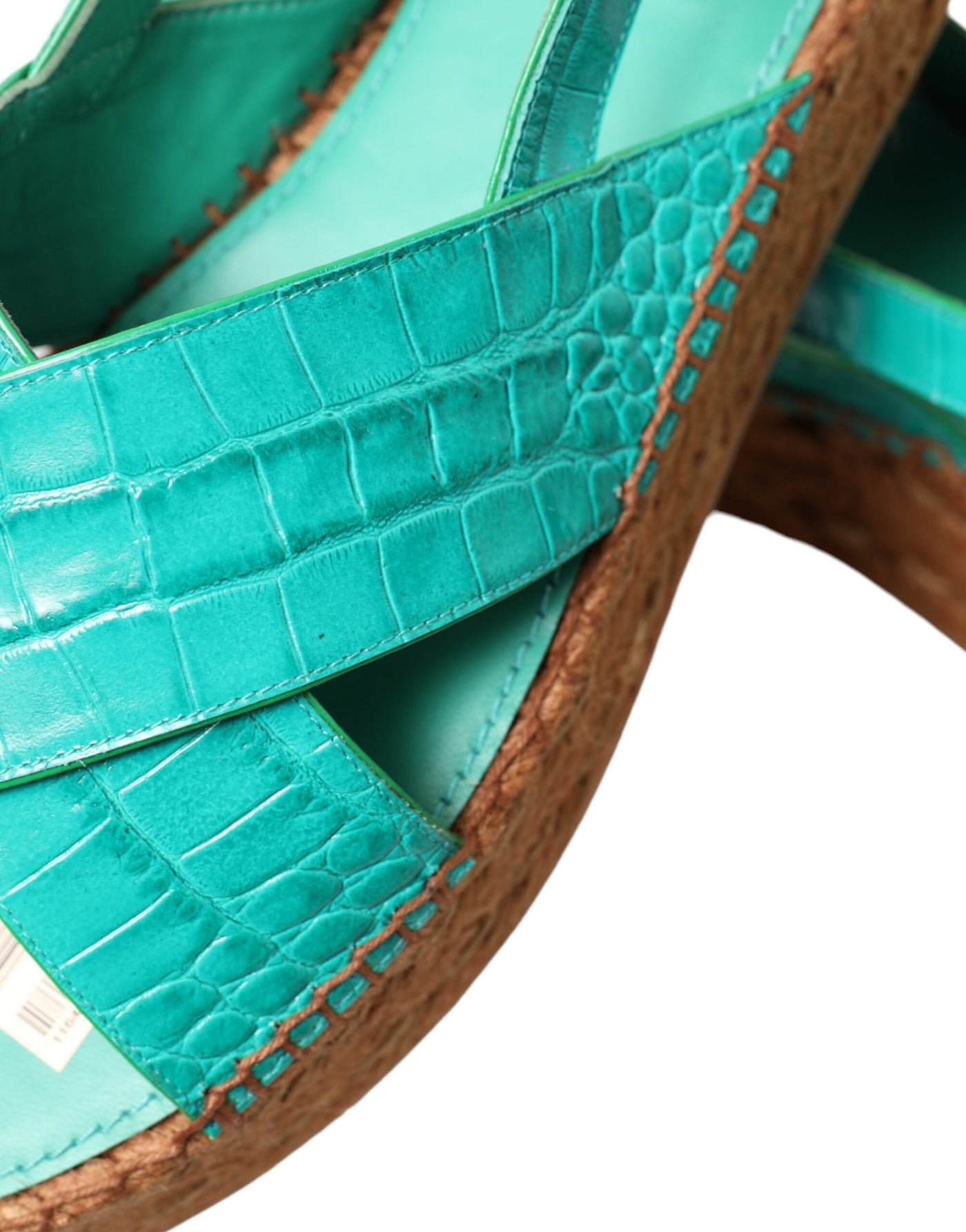 Green Leather Platform Espadrille Sandal Shoes