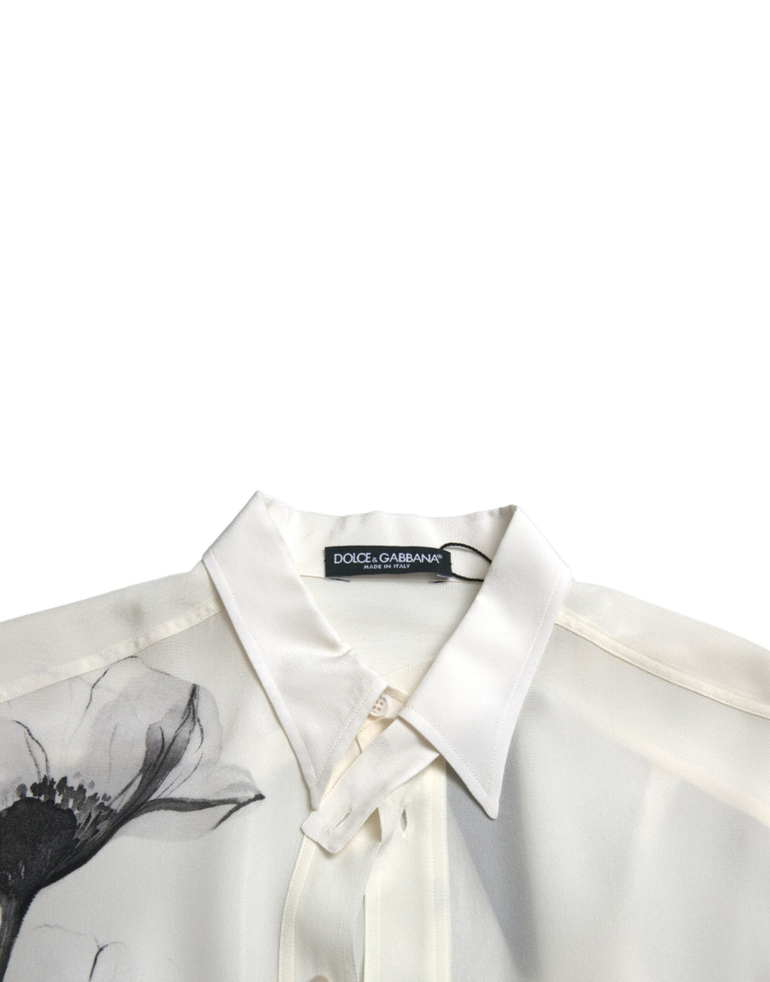 Dolce & Gabbana White Floral Collared Dress Silk Shirt