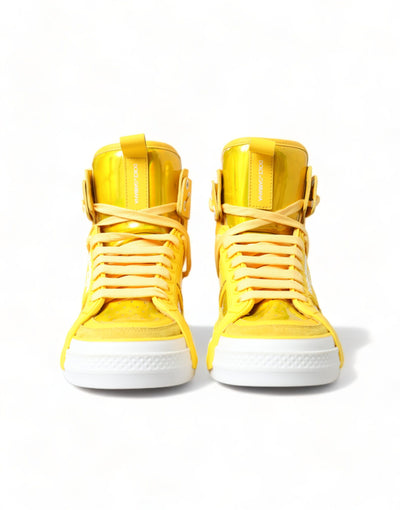 Dolce & Gabbana Yellow White Leather High Top Sneakers Shoes