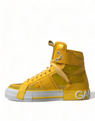 Dolce & Gabbana Yellow White Leather High Top Sneakers Shoes