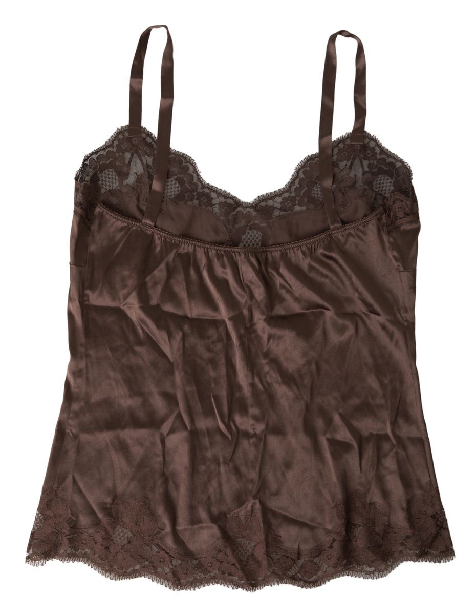 Dolce & Gabbana Brown Logo Silk Sleepwear Camisole Top Underwear