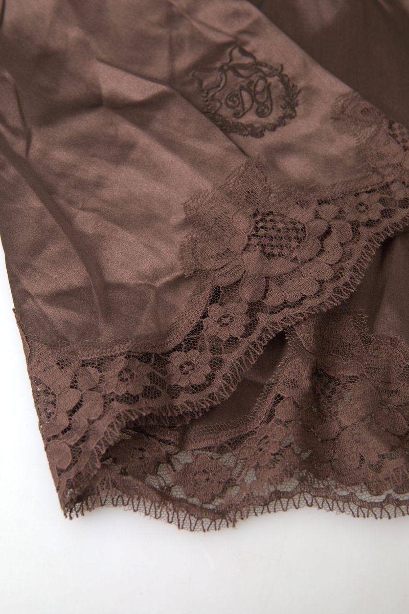 Dolce & Gabbana Brown Logo Silk Sleepwear Camisole Top Underwear