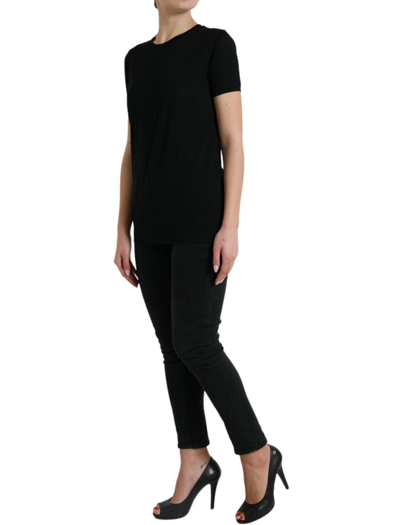 Dolce & Gabbana Black Wool Short Sleeves Crewneck Top T-shirt