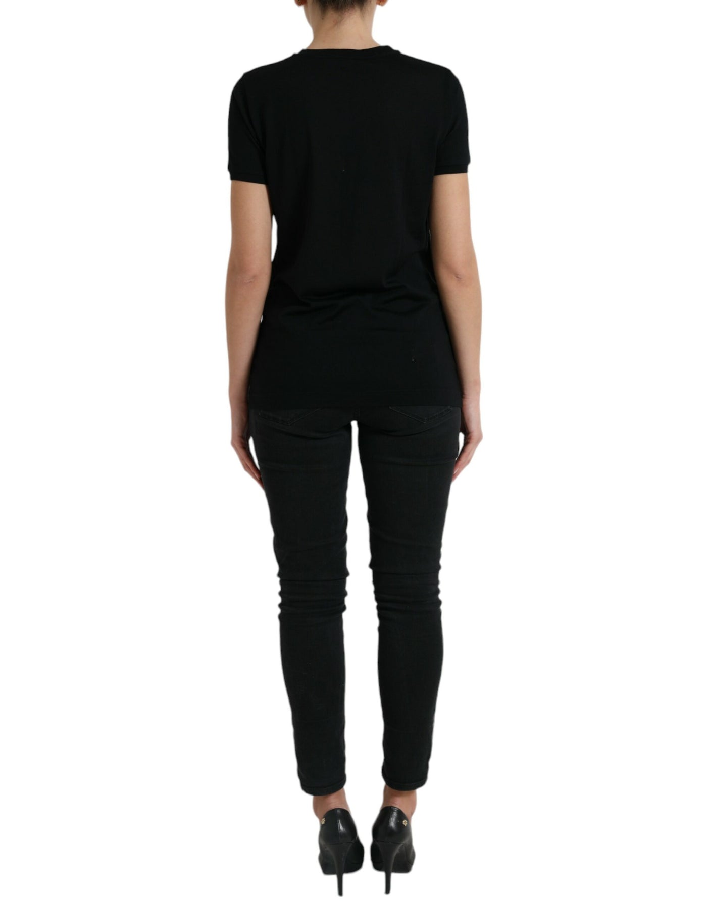 Dolce & Gabbana Black Wool Short Sleeves Crewneck Top T-shirt
