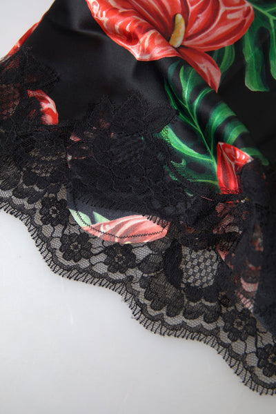 Dolce & Gabbana Black Anthurium Print Silk Camisole Top Underwear