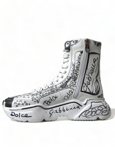 Dolce & Gabbana White Black Graffiti Daymaster Sneakers Shoes