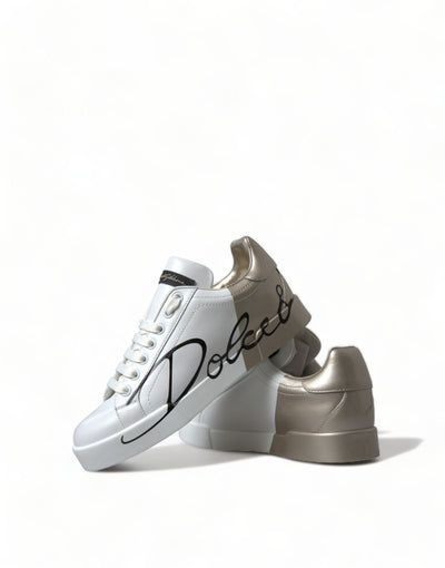 Dolce & Gabbana White Gold Lace Up Womens Low Top Sneakers