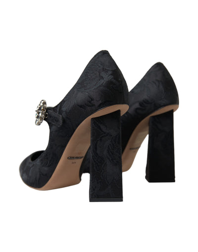 Black Brocade Mary Janes Heels Pumps Shoes