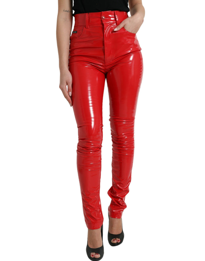 Dolce & Gabbana Shiny Red High Waist Skinny Pants