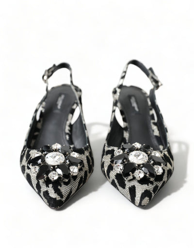 Silver Leopard Crystal Slingback Pumps Shoes