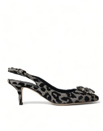 Silver Leopard Crystal Slingback Pumps Shoes