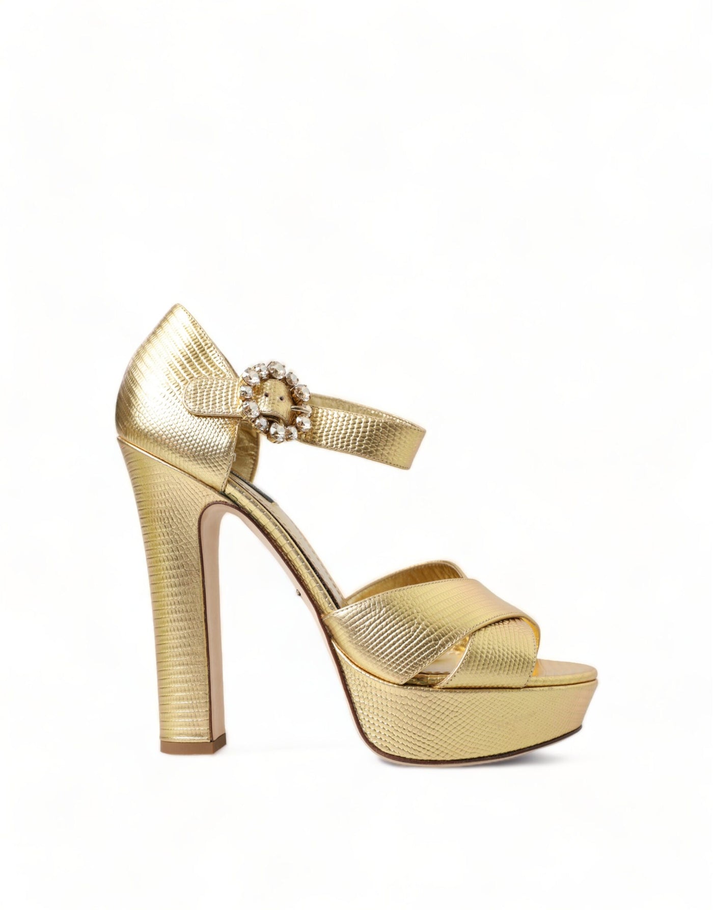 Gold Crystal Ankle Strap Platform Sandals Shoes