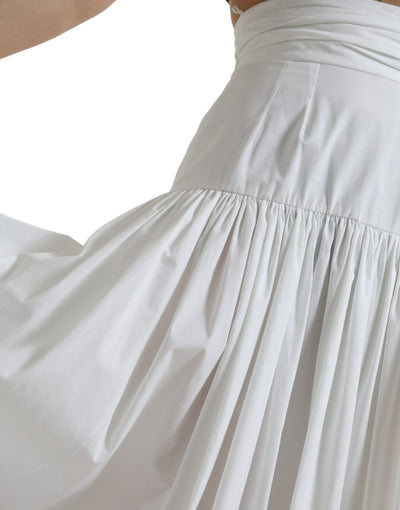 White Cotton Pleated A-line High Waist Skirt