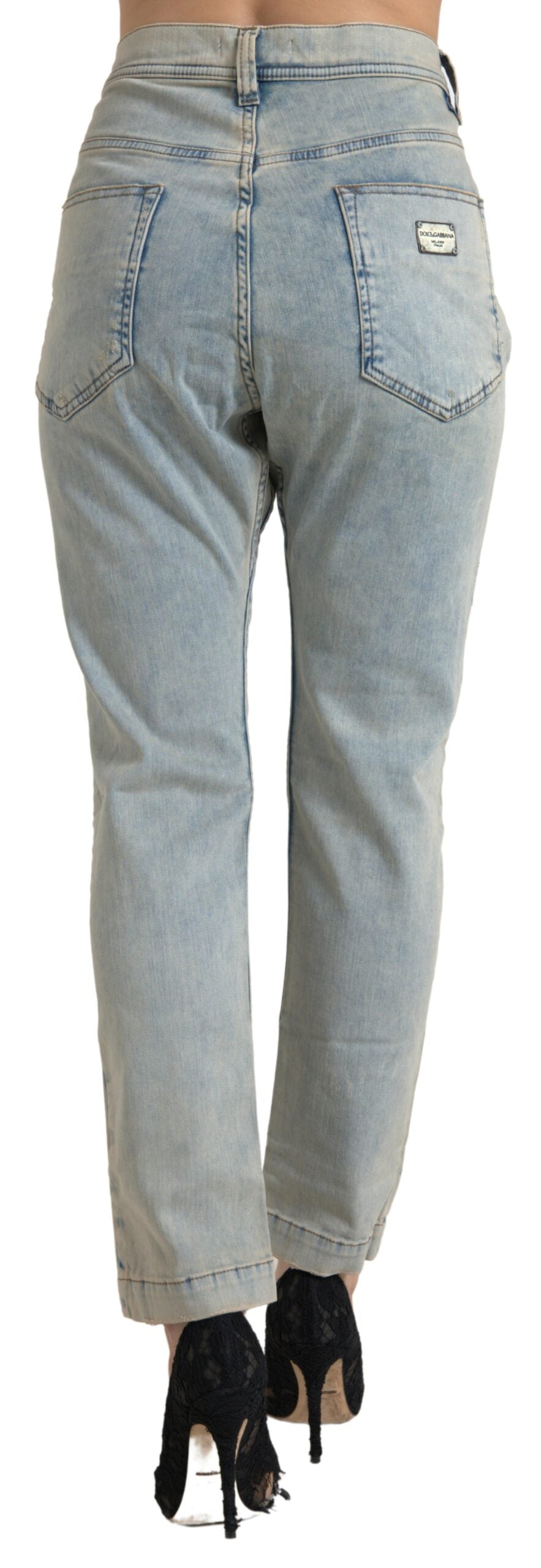 Dolce & Gabbana Blue Washed Cotton Mid Waist Skinny Jeans
