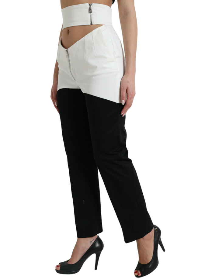 Dolce & Gabbana Black White Cotton Cut Out Waist Tapered Pants