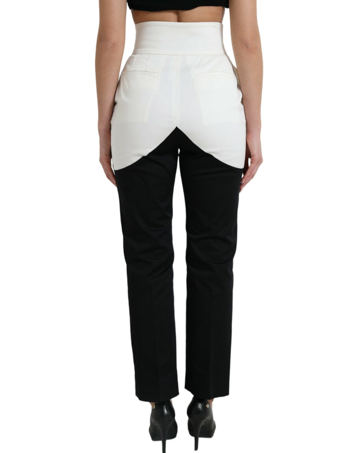 Dolce & Gabbana Black White Cotton Cut Out Waist Tapered Pants