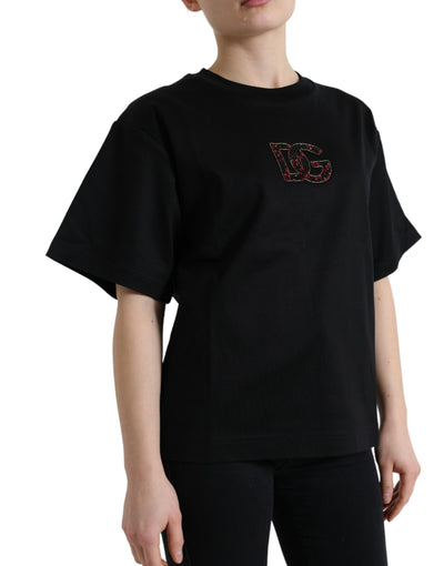 Black Cotton DG Crystal Crewneck Tee T-shirt