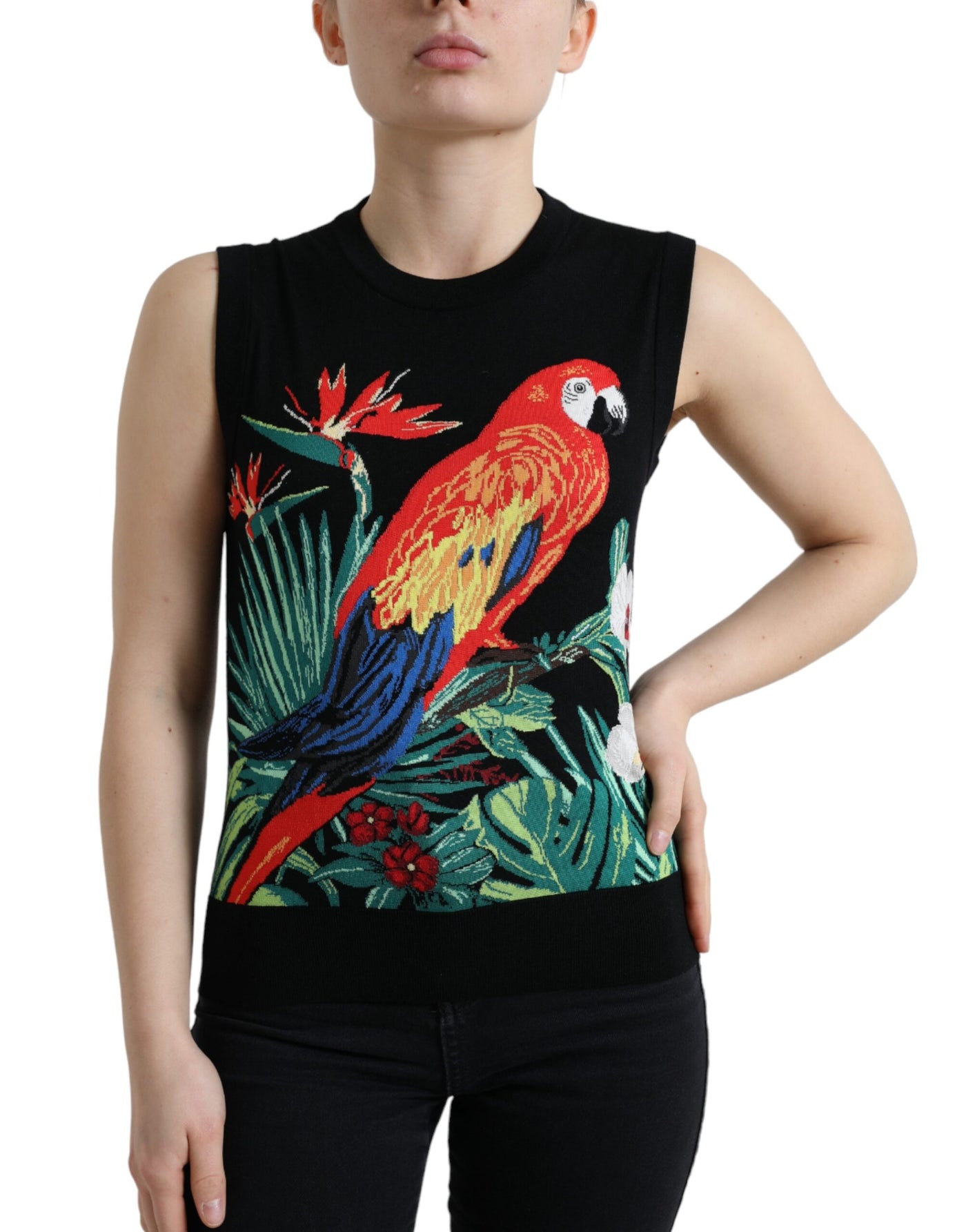Black Bird Wool Knit Sleeveless Tank T-shirt
