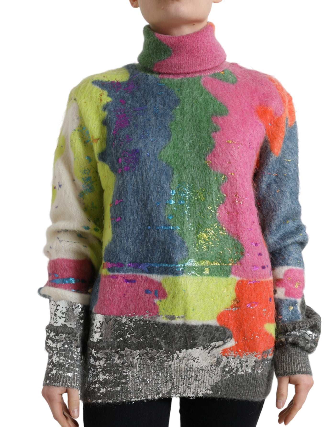 Multicolor Mohair Turtleneck Pullover Sweater