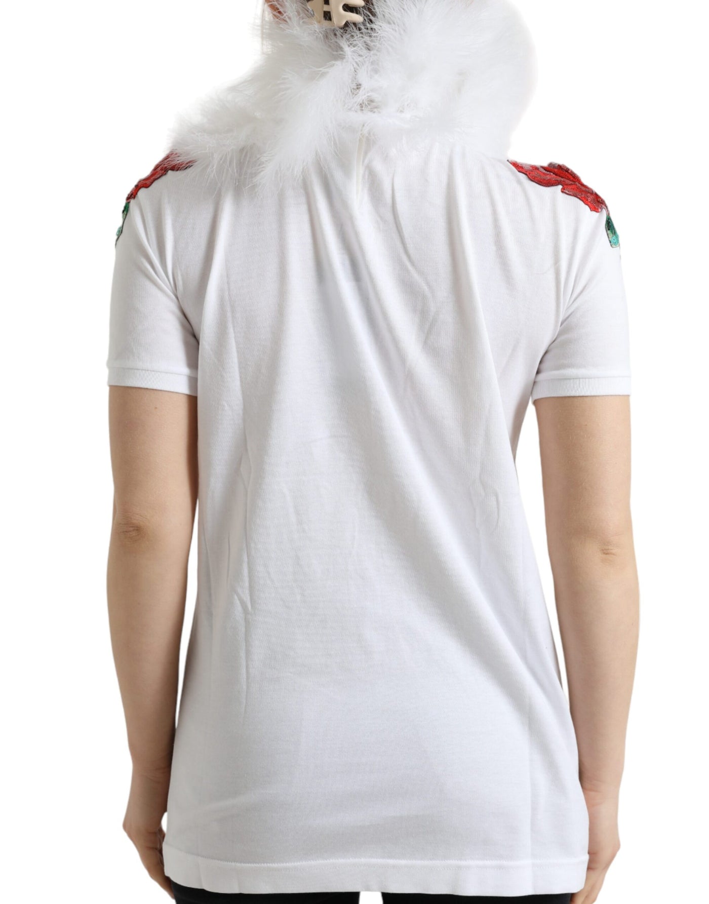 White Cotton Christmas Sequin Fur T-shirt