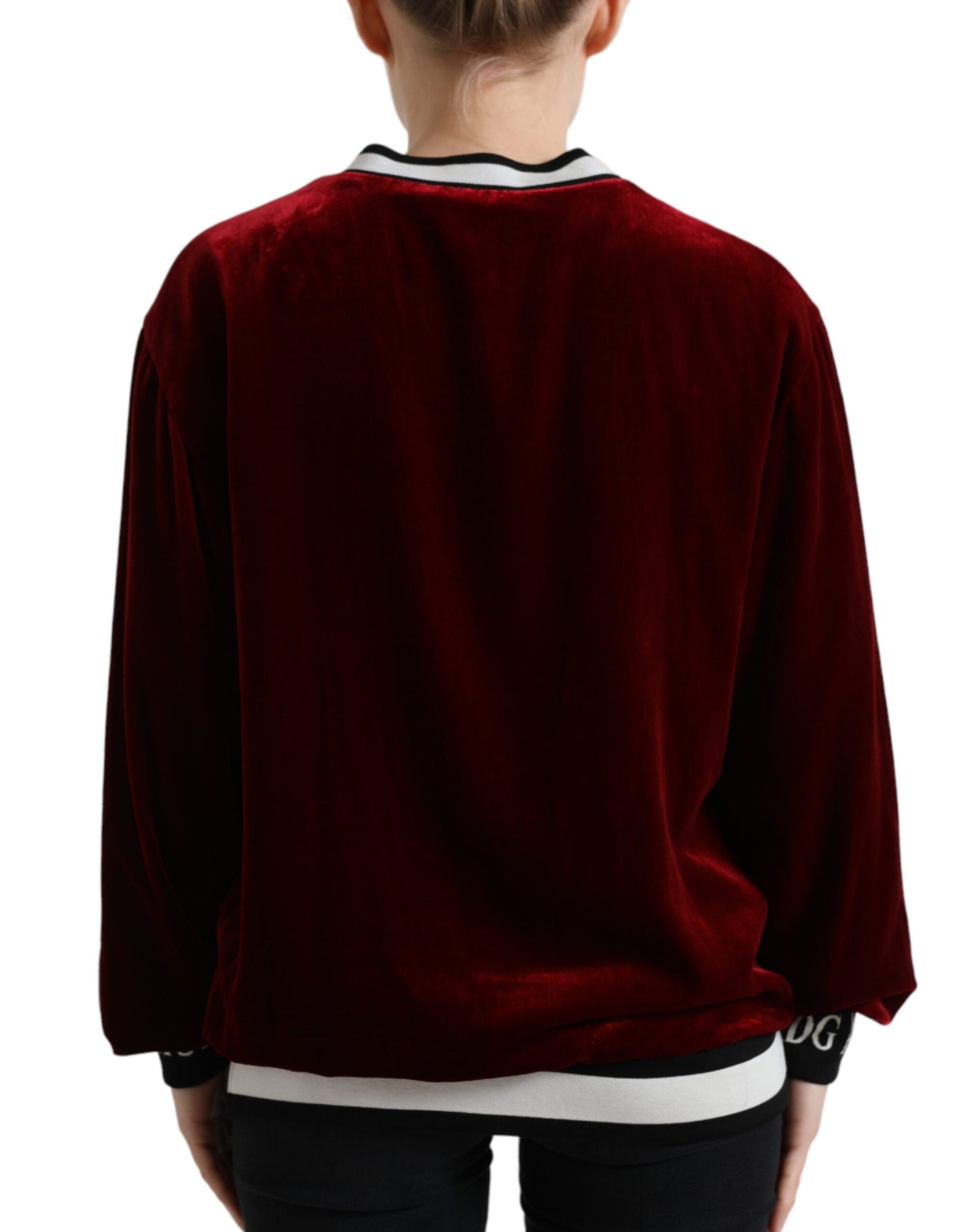 Bordeaux Velvet Crew Neck Pullover Sweater