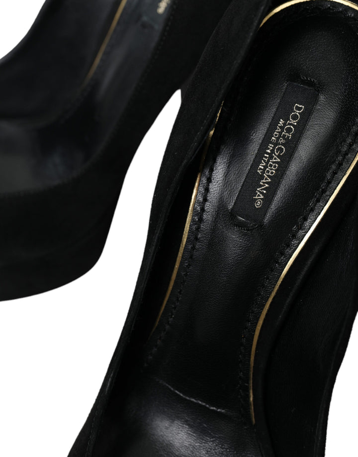 Dolce & Gabbana Black Suede Leather Platform Heel Pumps Shoes