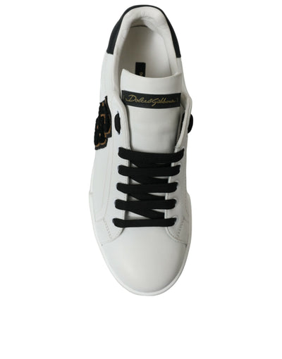 Dolce & Gabbana White Black Portofino Patch Men Sneakers Shoes