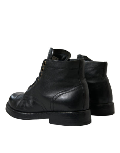 Dolce & Gabbana Black Leather Perugino Ankle Boots Shoes