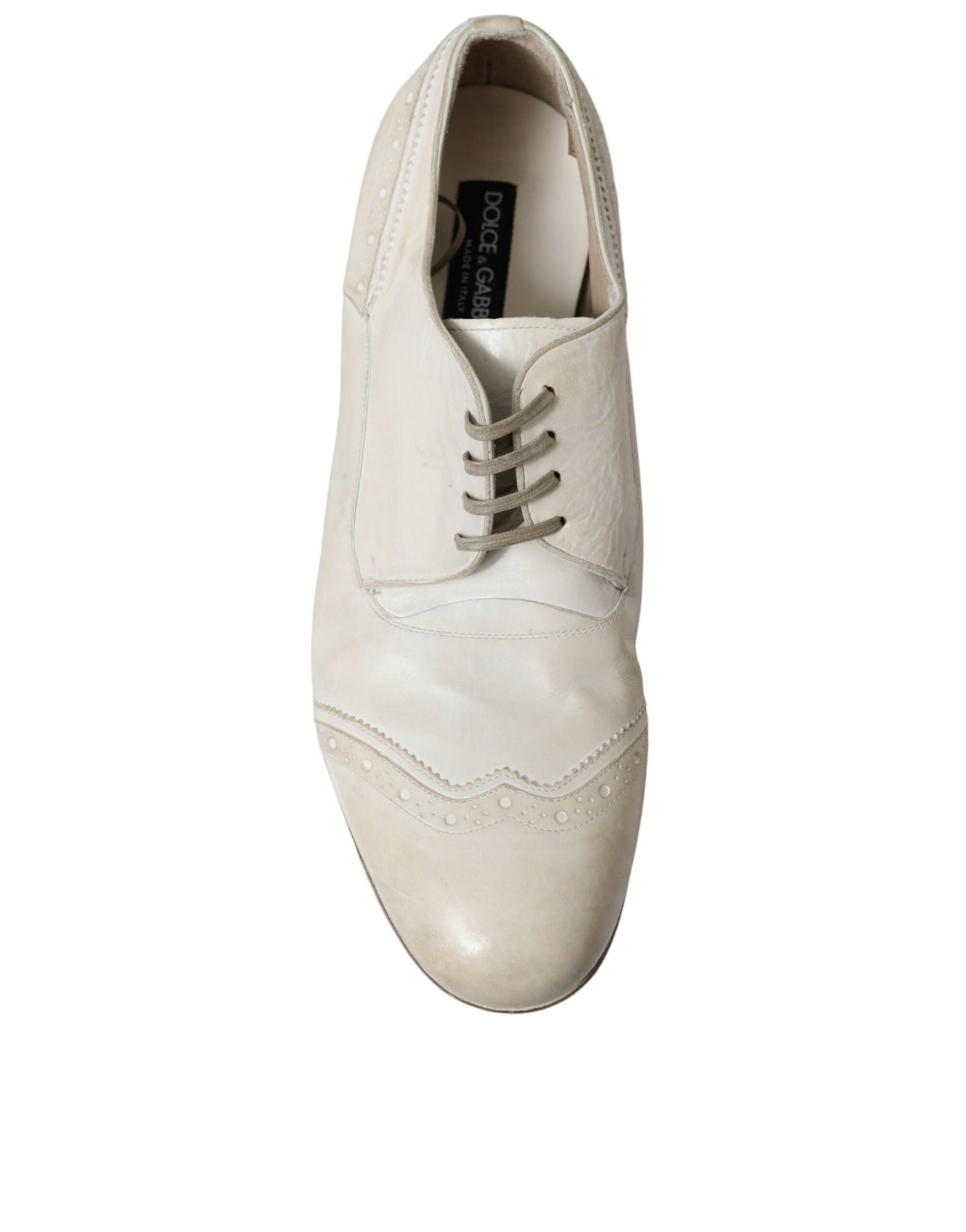 Dolce & Gabbana White Distressed Leather Brogue Dress Shoes