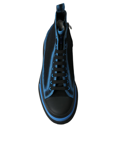Dolce & Gabbana Black Blue Canvas Cotton High Top Sneakers Shoes