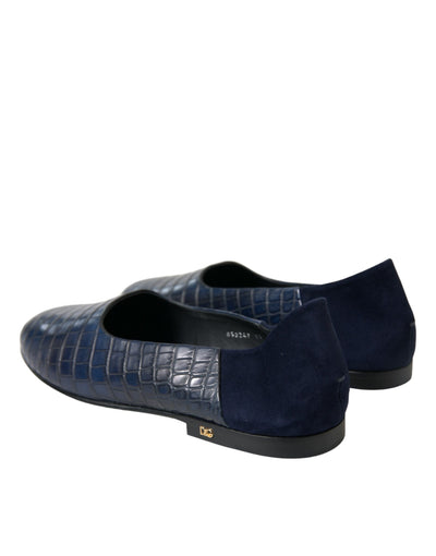 Dolce & Gabbana Blue Crocodile Leather Loafers Slip On Shoes