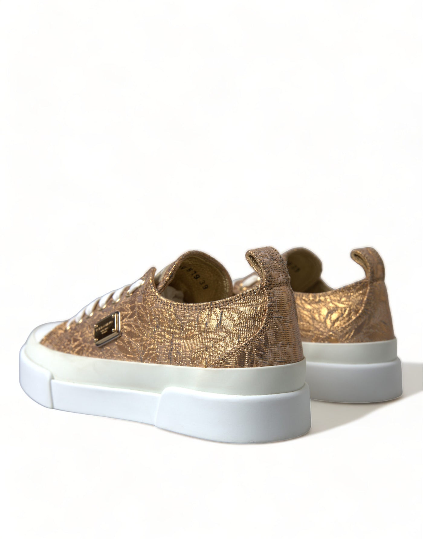 Dolce & Gabbana Gold White Brocade Low Top Sneakers Women Shoes