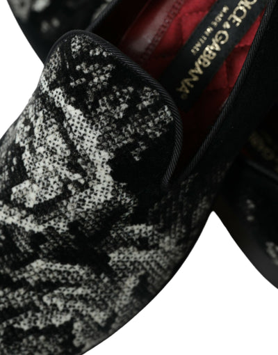 Dolce & Gabbana Black Floral Slippers Men Loafers Dress Shoes