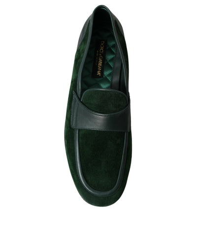 Dolce & Gabbana Green Velvet Slip On Men Loafer Dress Shoes