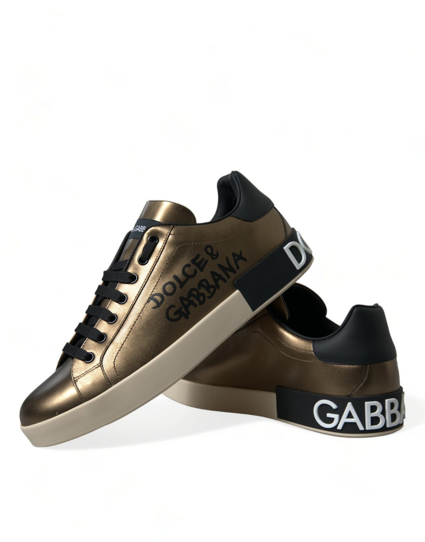 Dolce & Gabbana Bronze Leather Portofino Logo Men Sneakers Shoes