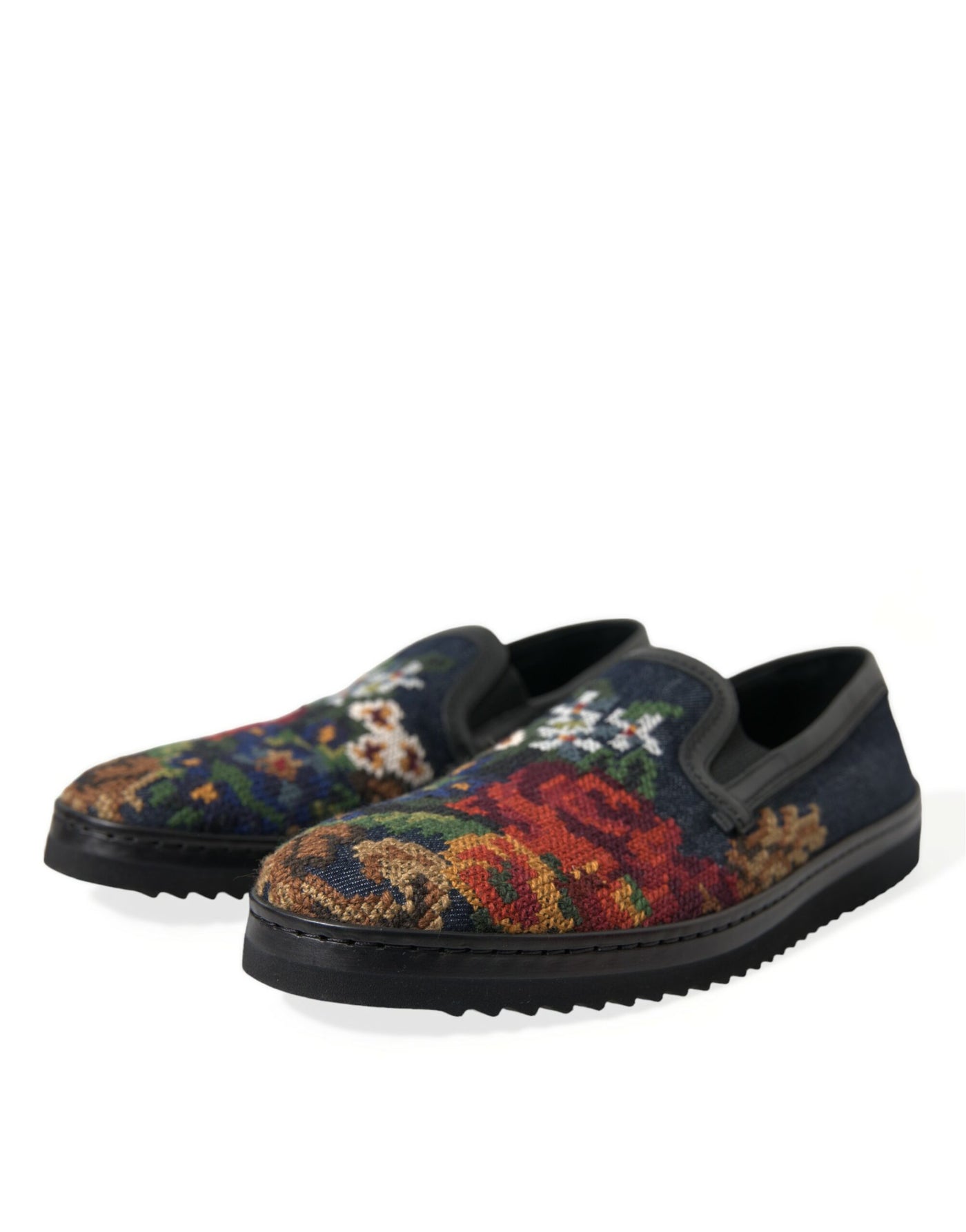 Dolce & Gabbana Multicolor Floral Slippers Men Loafers Shoes