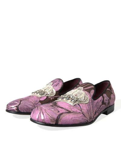 Dolce & Gabbana Pink Printed Crystal Embellished Loafers Dress Shoes