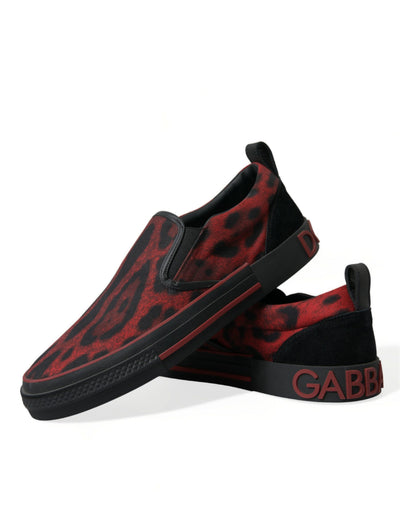Dolce & Gabbana Red Black Leopard Loafers Men Sneakers Shoes