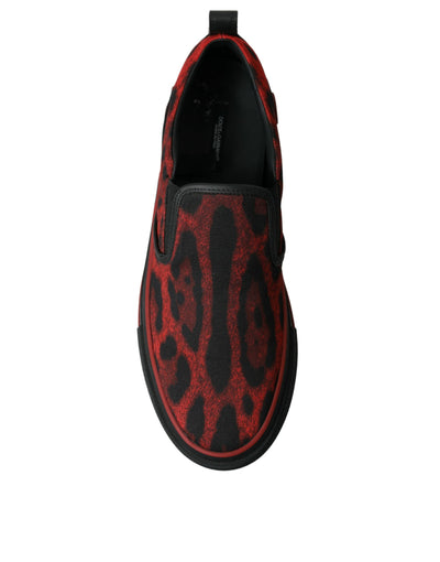 Dolce & Gabbana Red Black Leopard Loafers Men Sneakers Shoes