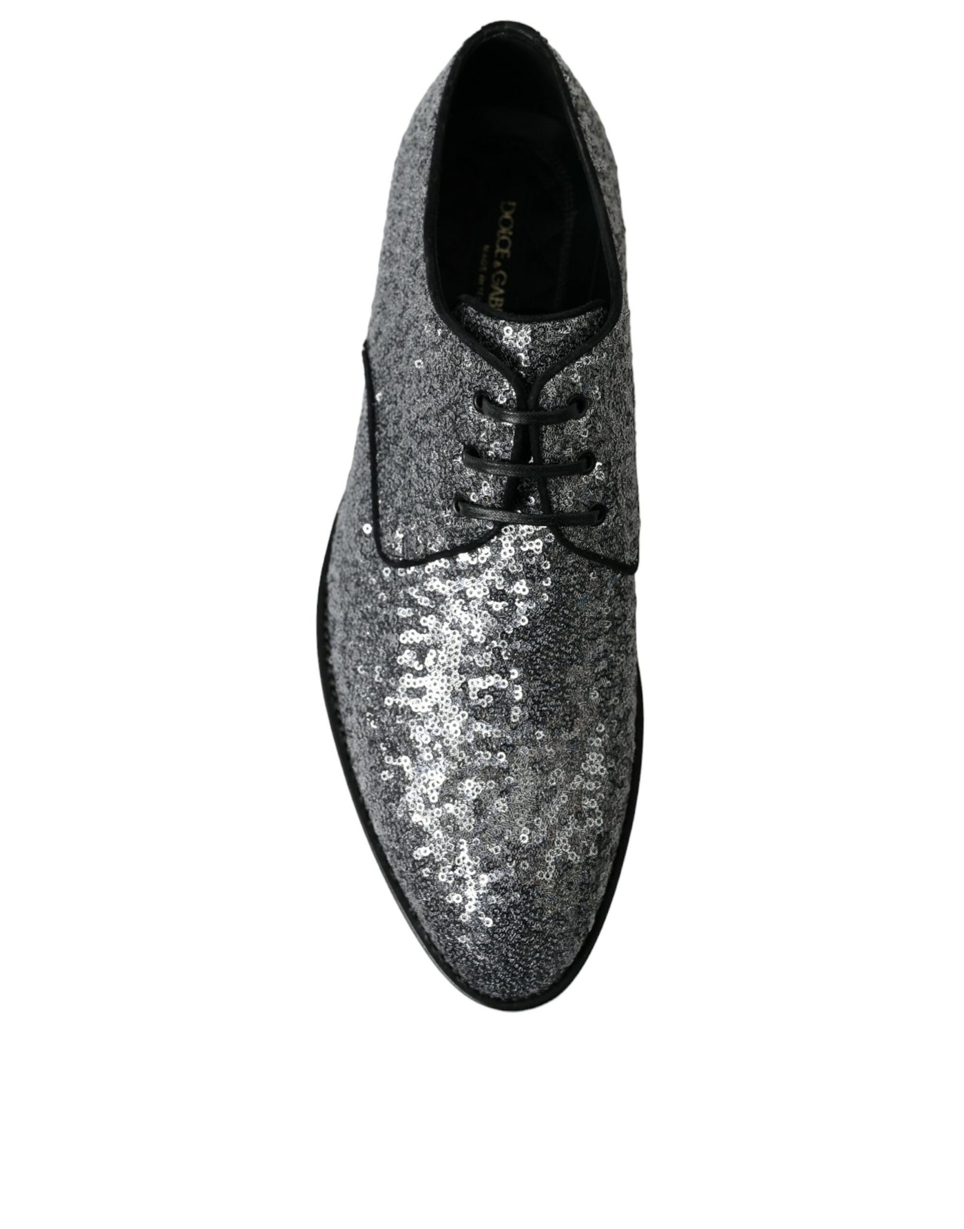 Dolce & Gabbana Silver Sequined Lace Up Men Derby Dress Shoes