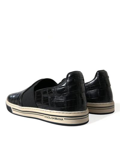 Dolce & Gabbana Black Croc Exotic Leather Sneakers Shoes