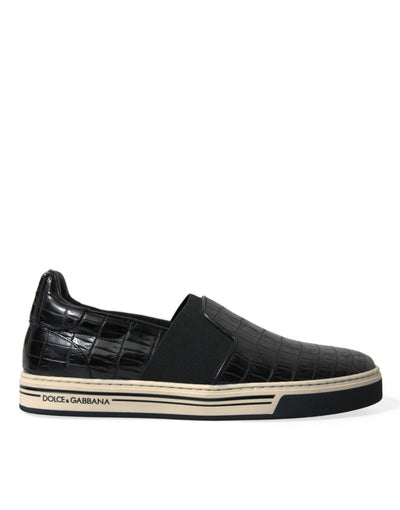 Dolce & Gabbana Black Croc Exotic Leather Sneakers Shoes