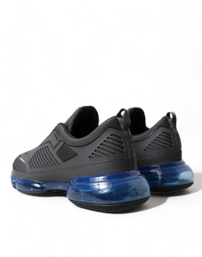 Prada Black Blue Rubber Knit Slip On Low Top Sneakers Shoes