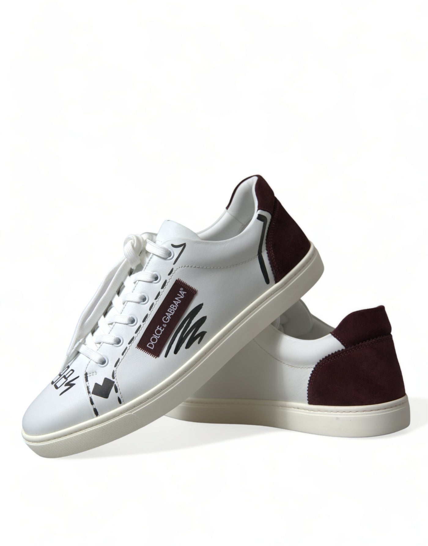 Dolce & Gabbana White Bordeaux Leather Logo Low Top Sneakers Shoes